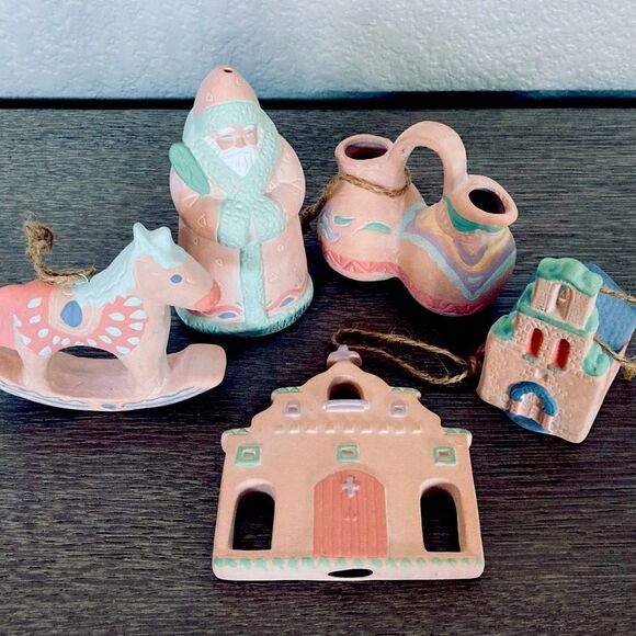 Southwest Indian 5-pc Handmade Clay Christmas Ornaments - Picture 1 of 5